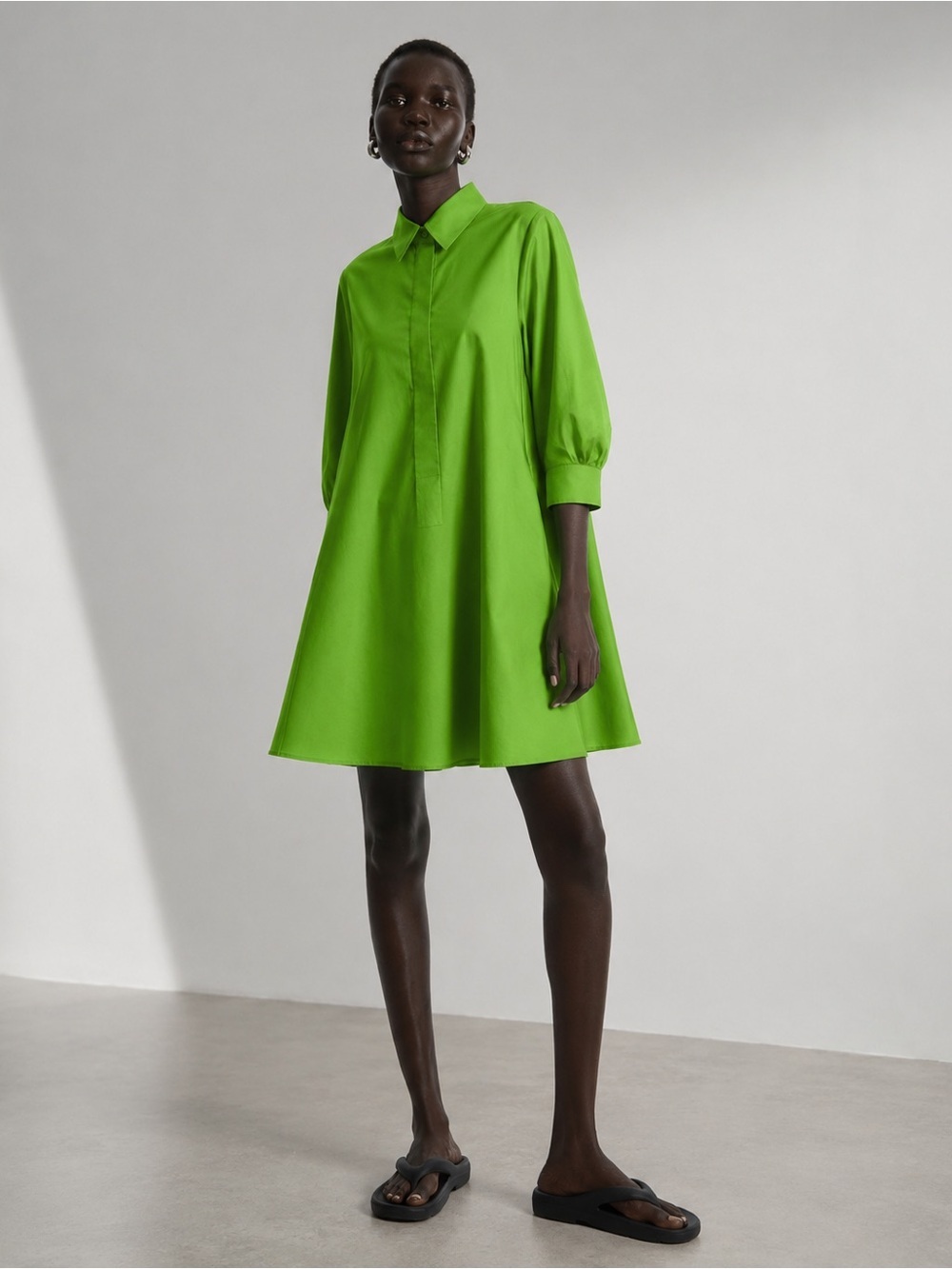 COS Green Apple Mini Shirt Dress Size 6 3/4 Sleeve Oversized Party Cocktail